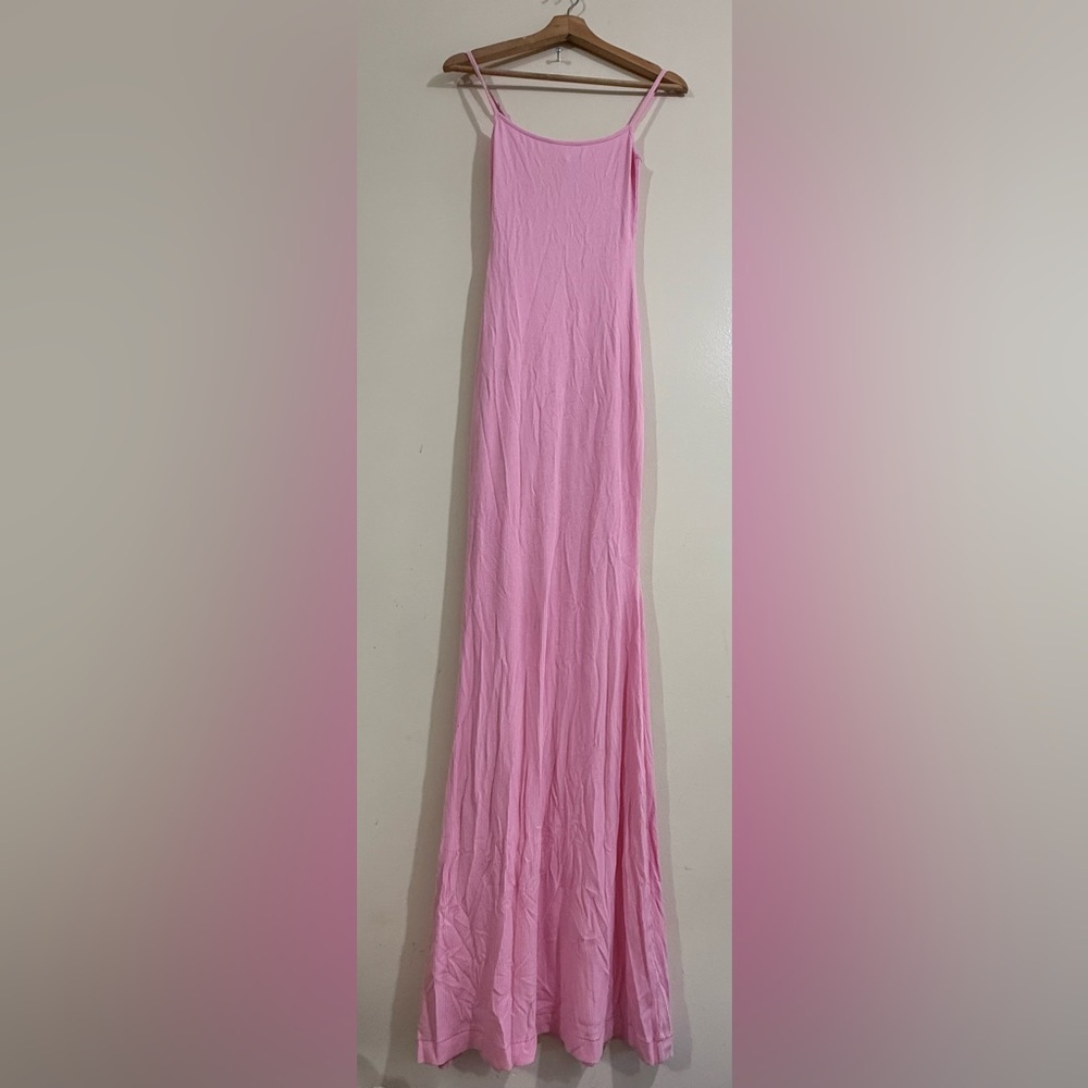 SKIMS Pink Maxi Slip Dress with Double Spaghetti Straps